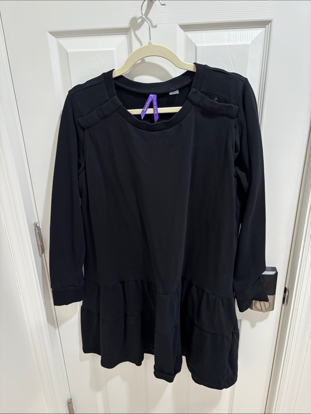 Black Long Sleeve Tiered Mini Dress- maternity and breastfeeding friendly